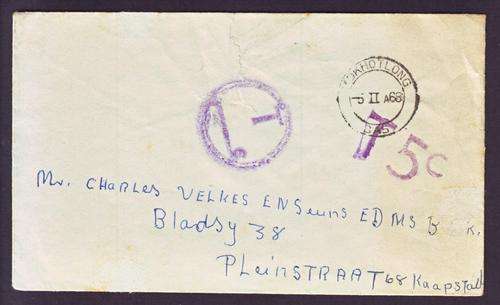 "TO PAY" COVER "MOKHOTLONG" LESOTHO TO CAPE TOWN