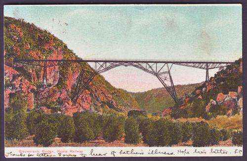CAPE OLD PICTURE POSTCARD - BLAUWKRANTZ BRIDGE - POSTED WELLINGTON TO BEDFORD 1909