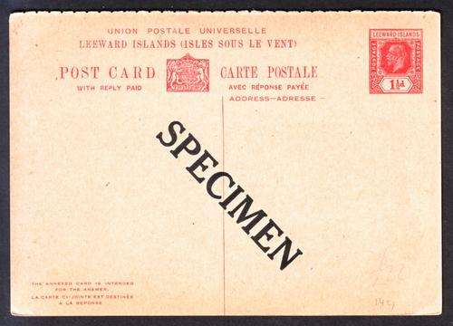 LEEWARD ISLANDS PENNYHA'PENNY SPECIMEN POSTCARD - UNUSED