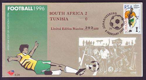 NUMBERED LIMITED EDITION OFFICIAL FDC 6.28 FOOTBALL 1996 WITH OVERPRINT