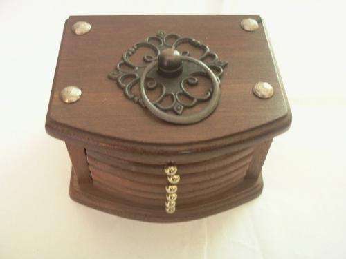 Lovely Wooden Holder with Cork & Wooden Coasters from Cyprus