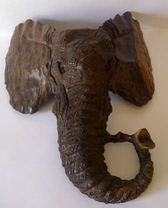 Wooden Craved Elephant Head Wall Hanging