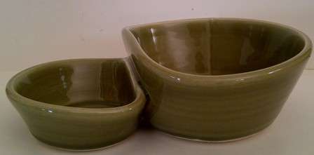 Glazed Green Old Wick Double Bowl - Ideal for "Chip & Dips"