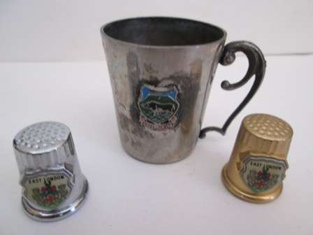 Mimiature EPNS Mug & Two Thimbles