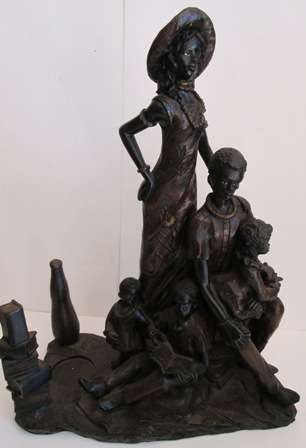 Large Dark Highly Detailed Resin Ornament of Family - Can hold Tea Candle