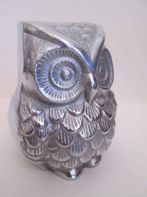 Decorative Chrome Metal Owl Ornament