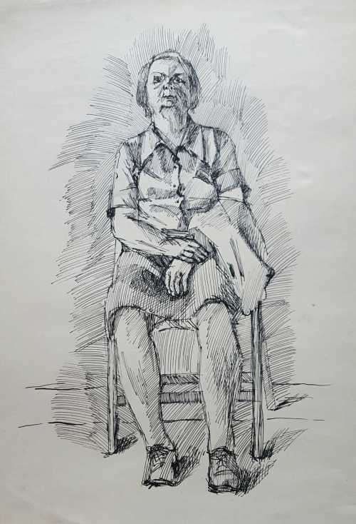 Vintage original Ink drawing "Man on the chair"