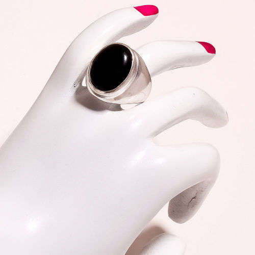 MEXICAN BLACK ONYX GEMSTONE - 925 STERLING SILVER RING -  Q 1/2