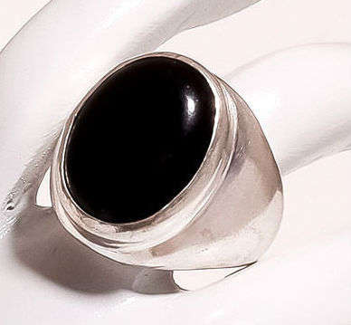 MEXICAN BLACK ONYX GEMSTONE - 925 STERLING SILVER RING -  Q 1/2