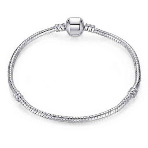 Plat 925 Silver Charm Bracelet Bangle with Lock Snake