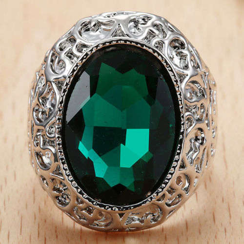 925 Solid Silver Emerald Ring, Size  7 / N