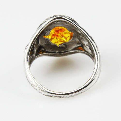 Women Silver Ring with Amber - Size 5 1/2 / L