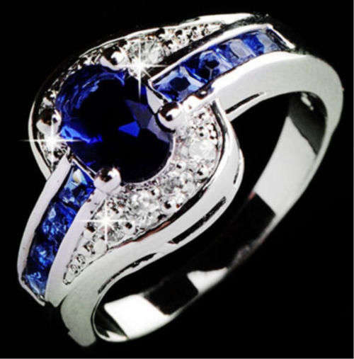 Women Ring Blue Sapphire, Fashion Jewelry Size 7 / N