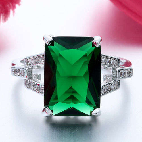 Elegant 925 Silver Emerald Ring, size Q