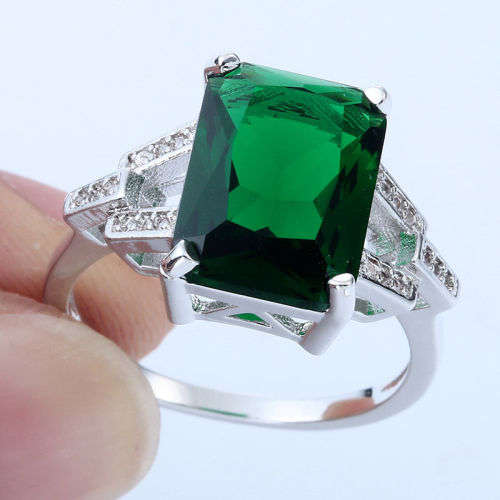 Elegant 925 Silver Emerald Ring, size Q