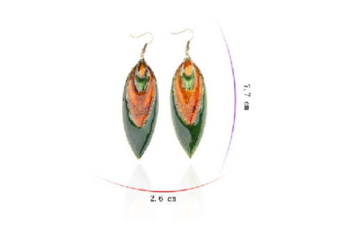 Glazed Feather Dangle Vintage Style Earrings