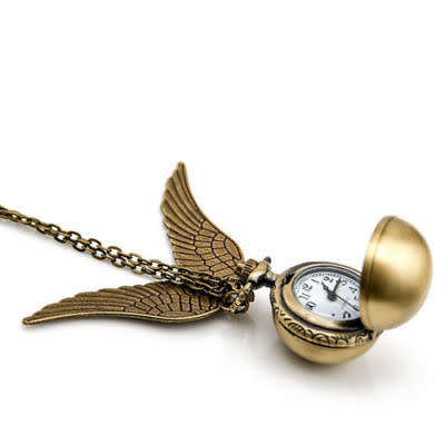 Harry Potter Pocket Watch Golden Snitch, Quidditch Wings Clock Pendant