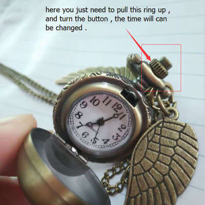 Harry Potter Pocket Watch Golden Snitch, Quidditch Wings Clock Pendant