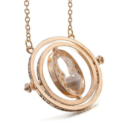 Harry Potter Time Turner Necklace, Granger Rotating Spins, Gold Hourglass