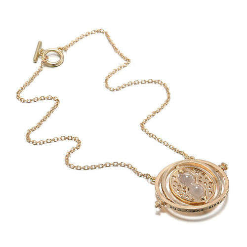 Harry Potter Time Turner Necklace, Granger Rotating Spins, Gold Hourglass