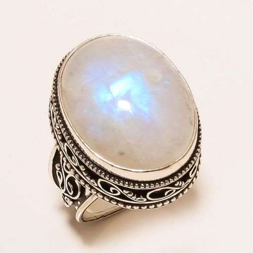 Vintage 925 Sterling Silver Moonstone Flora Ring, Size 6 / L