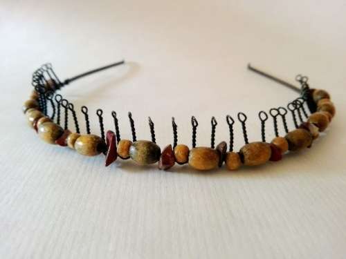 Vintage diadem, tiara, wooden beads