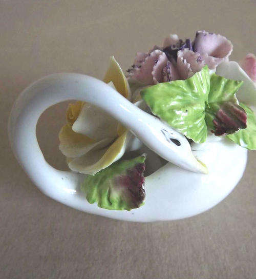 Vintage English Porcelain Figurine - Swan and Roses