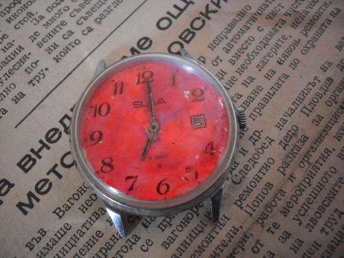 Vintage mechanical Slava men's watch 1970-1980s, art painted dial