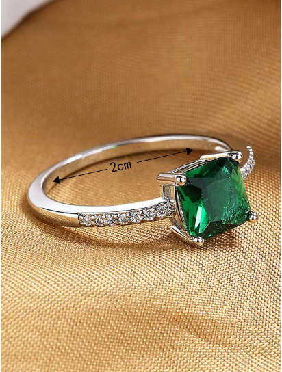 1pc Stainless Steel inlaid Vintage Simple Emerald Square Ring, European And American Style Size 6