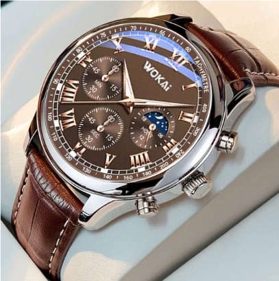 1pc Men Business Quartz Watch, Fashionable Casual Sport Watch, PU Leather Band, Suitable For Wearing