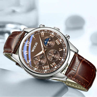 1pc Men Business Quartz Watch, Fashionable Casual Sport Watch, PU Leather Band, Suitable For Wearing