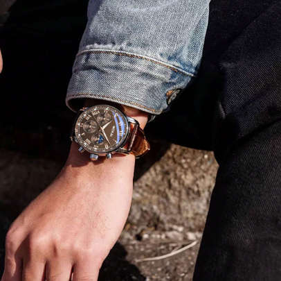 1pc Men Business Quartz Watch, Fashionable Casual Sport Watch, PU Leather Band, Suitable For Wearing