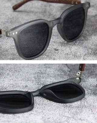 New Men Retro Wooden Frame Sunglasses Classic Brand Square Vintage Polarized Sunglasses Anti-UV Men