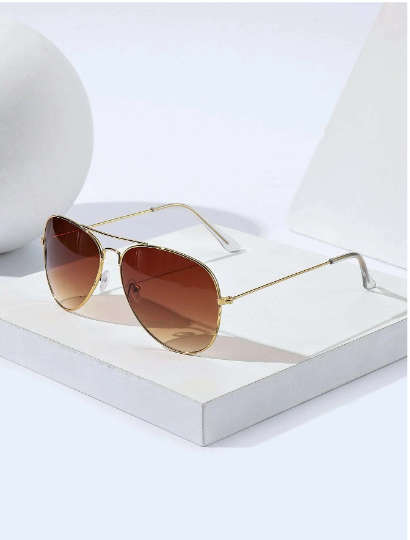 1pc Men`s Retro 90s Double Beam Metal Pilot Sunglasses With Cowboy Western Style