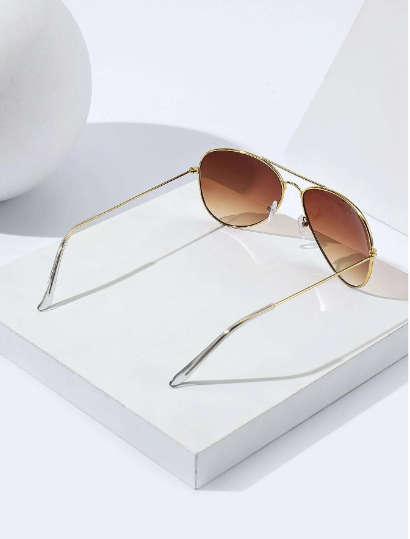1pc Men`s Retro 90s Double Beam Metal Pilot Sunglasses With Cowboy Western Style