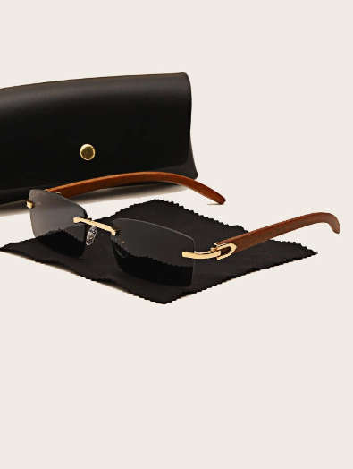 1pc Unisex Small Square Frameless European And American Trend Horn Cut Edge Fashion Glasses In Black