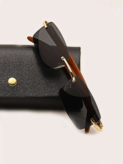 1pc Unisex Small Square Frameless European And American Trend Horn Cut Edge Fashion Glasses In Black