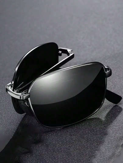 1pc Black Foldable And Fashionable Sunglasses, Uv Protection, Polarized Driving Sunglasses For Men