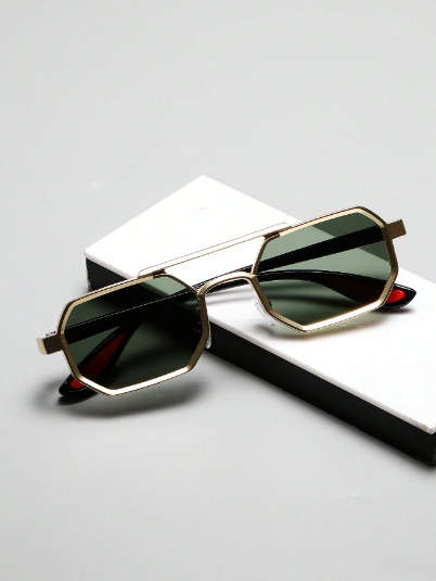 1 Pair Of Unisex Metal Geometric Frame Personalized Fashion Decorative Casual Sunglasses Shades Acce