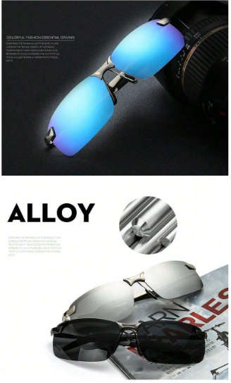 Classic Men Polarized Driving Sunglasses Designer Brand Luxury Frames Retro Metal Frameless