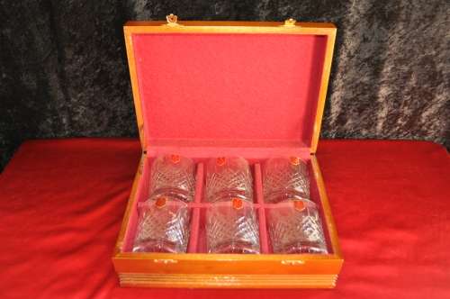 Boxed Devon Lead  Crystal Hand Cut Whisky Glasses x 6