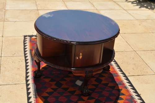 Imbuia Ball & Claw Drum Coffee Table With Built In Wine Rack & Glass Top  --  Collections Only!!