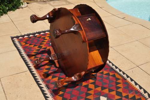 Imbuia Ball & Claw Drum Coffee Table With Built In Wine Rack & Glass Top  --  Collections Only!!