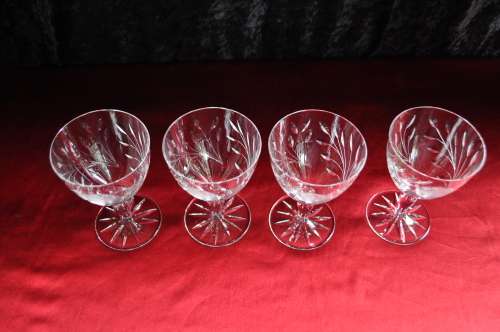 Rose Cut Crystal Red Wine Glasses x 4   ---   Damage Free!