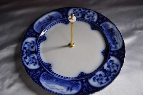 Sampson Hancock & Sons Leicester Flow Blue Circa 1910 Two Tier Cake Stand.