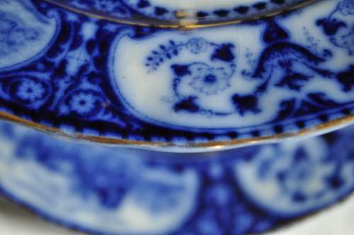 Sampson Hancock & Sons Leicester Flow Blue Circa 1910 Two Tier Cake Stand.