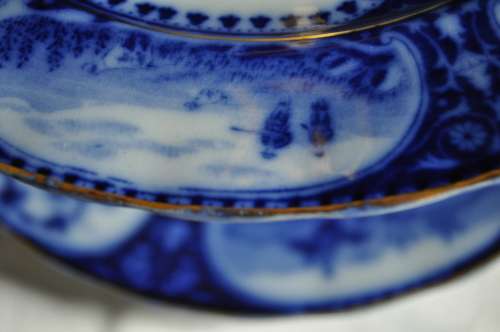 Sampson Hancock & Sons Leicester Flow Blue Circa 1910 Two Tier Cake Stand.