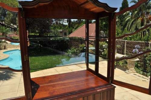 Imbuia Ball & Claw Gable Top, Beveled Glass Display Cabinet - Collections Only!!!!