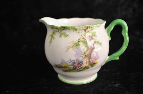 Royal Albert Crown China `Greenwood Tree` Cake Plate, Milk Jug and Sugar Bowl