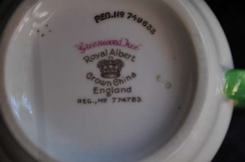 Royal Albert Crown China `Greenwood Tree` Cake Plate, Milk Jug and Sugar Bowl